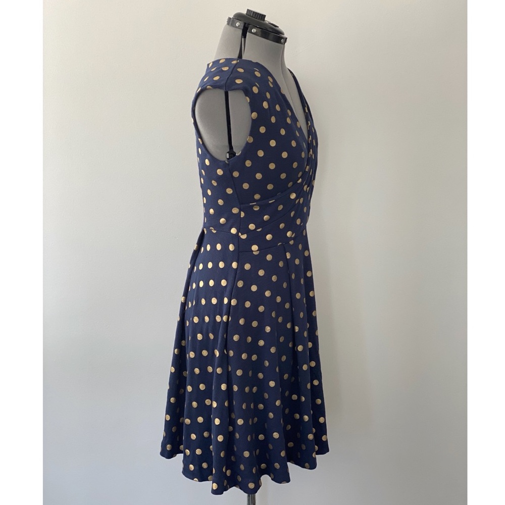 Anthropologie Navy Blue Polka Dot Midi Dress - Picture 6 of 10